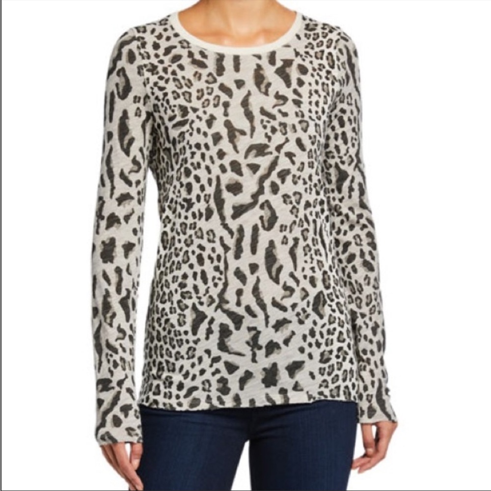 ATM Anthony Thomas Melillo Leopard Print Long Sleeve Gray Tee Size Medium